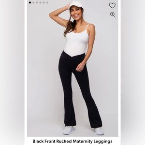 Black Front Ruched Maternity Leggings (Black - Size M - Pink Blush)